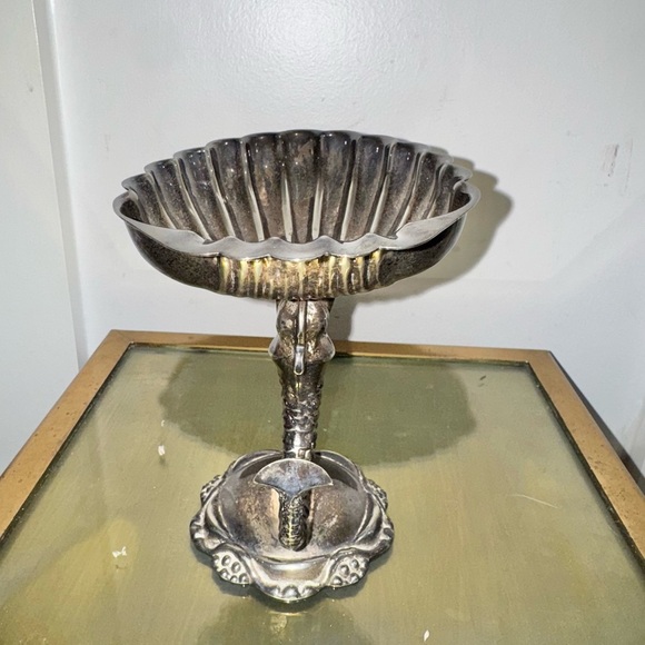 Vintage Silver Plated Metal Compote Koi Dragon Fish Dolphin Pedestal - Picture 7 of 10